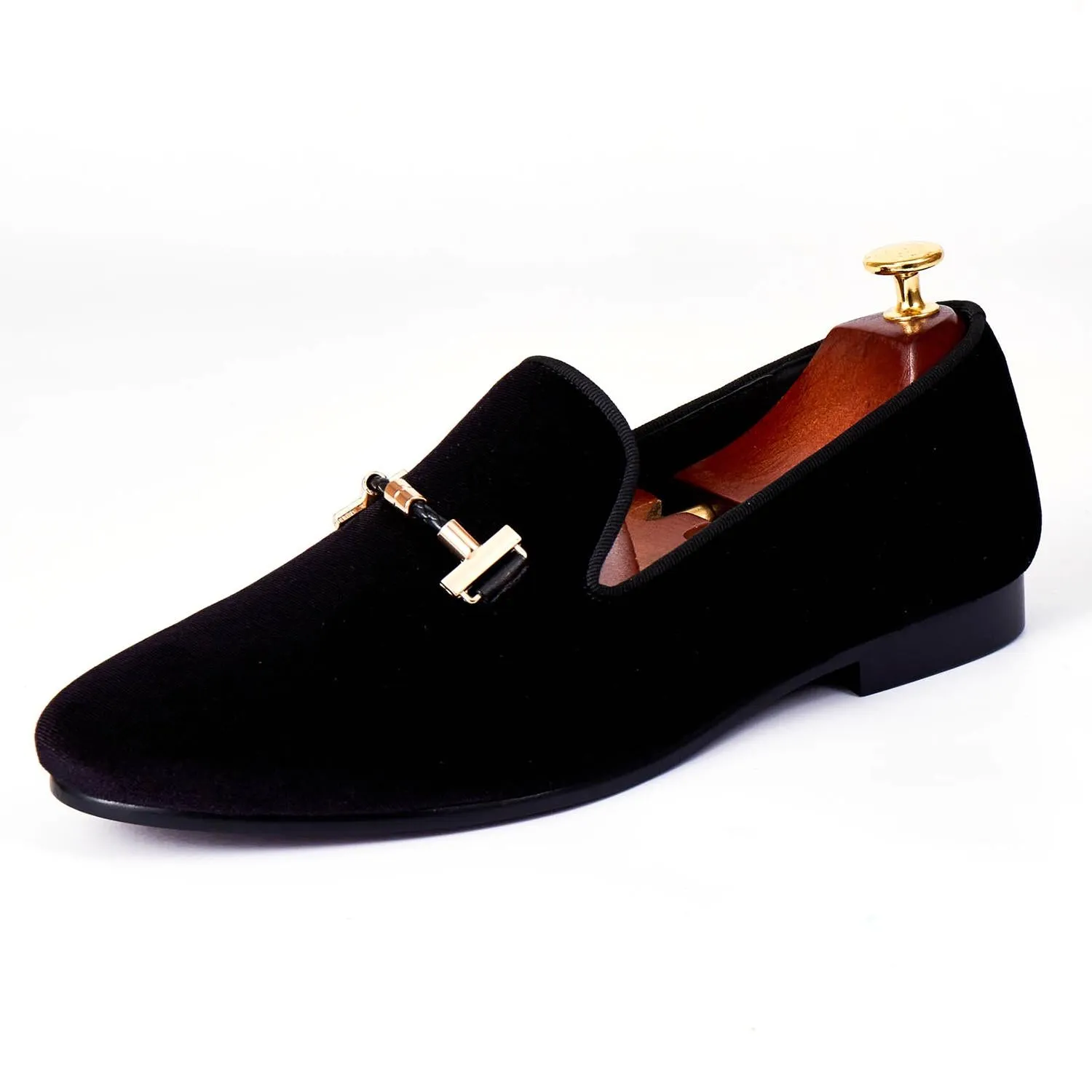 Harpelunde Men Velvet Loafers Green Wedding Buckle Dress Shoes